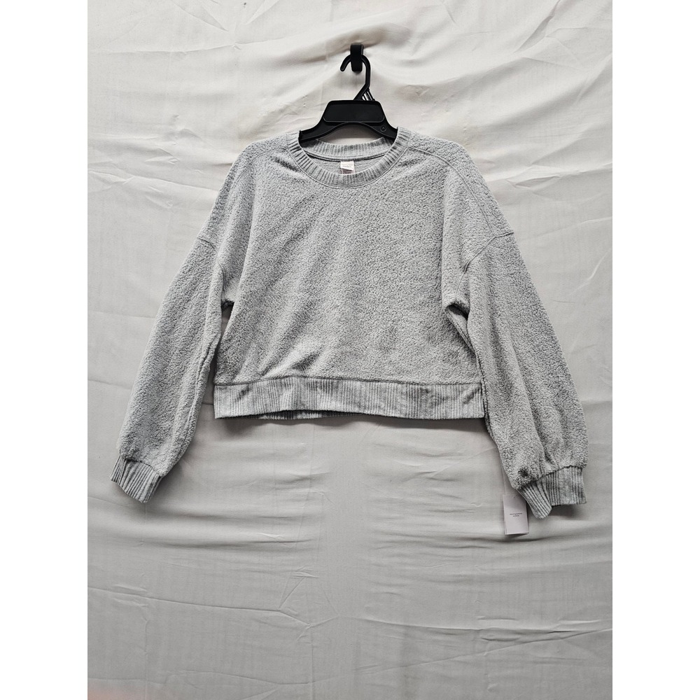 Auden Womens Cropped Pullover Sweatshirt Gray Cotton Blend Casual Size Medium